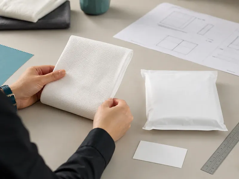 Individually packed white disposable gym towel with sealed sachet