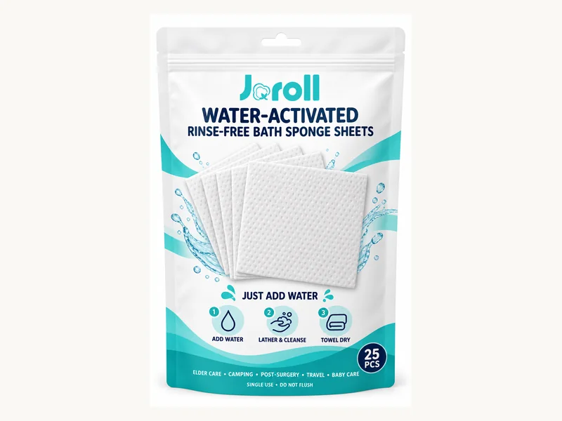 Water-Activated Rinse-Free Bathing Sponge - 30% Viscose / 70% Polyester spunlace nonwoven