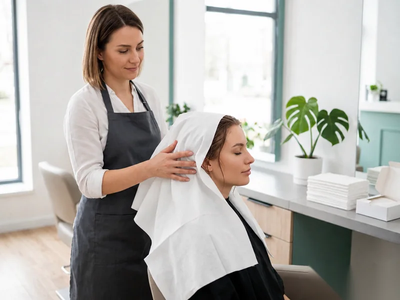 Disposable towels in a professional hair salon